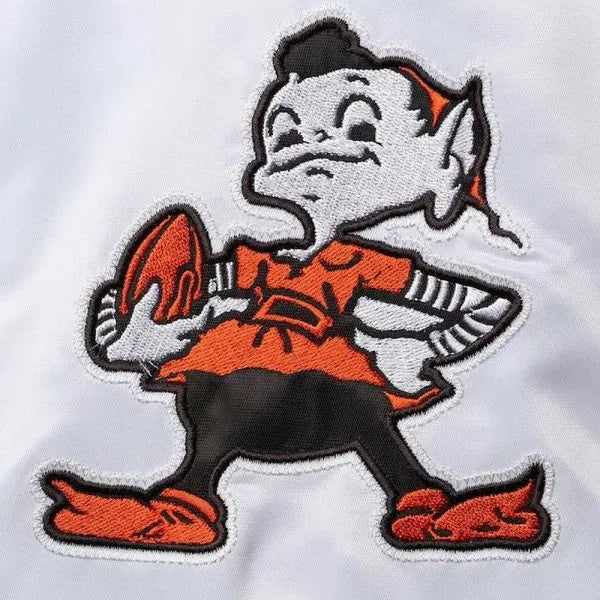 Cleveland Browns The All-American Retro Full-Snap Varsity White/Brown Satin Men's Bomber Jacket