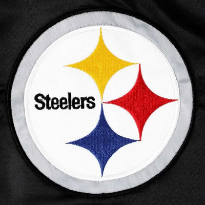 Pittsburgh Steelers Pick and Roll Full-Snap Varsity Black Satin Men's Bomber Jacket