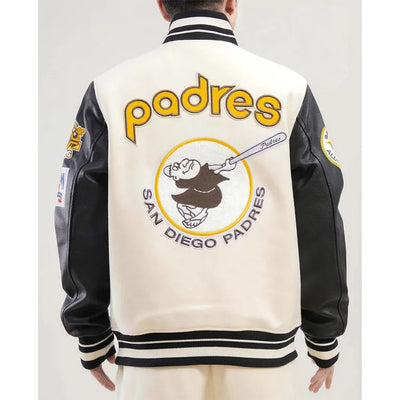 San Diego Padres Off-White Wool & Black Leather Sleeves Varsity Men's Jacket
