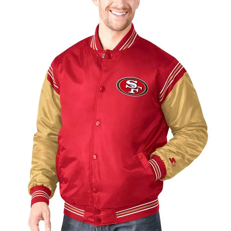 San Francisco 49ers Full-Snap Varsity Scarlet and Gold Satin Men's Bomber Jacket
