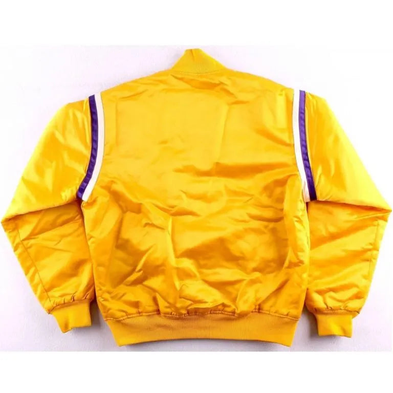 80s Los Angeles Lakers Vintage Full-Snap Varsity Yellow Satin Men's Bomber Jacket