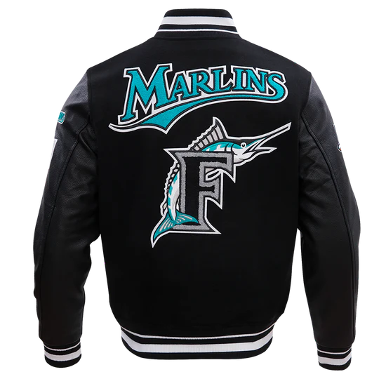 Florida Marlins Varsity Letterman Black Wool & Leather Men's Jacket