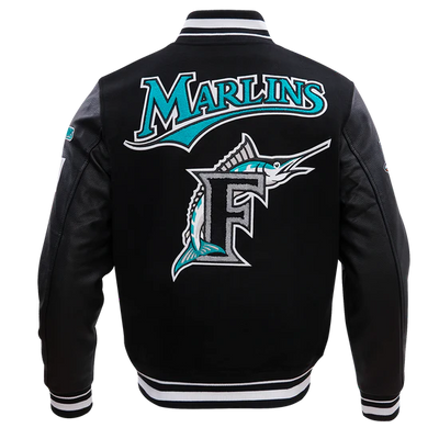 Florida Marlins Varsity Letterman Black Wool & Leather Men's Jacket