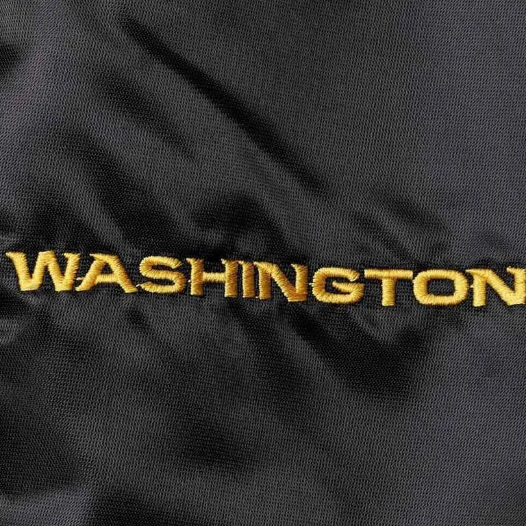 Washington Commanders Locker Room Full-Snap Varsity Black Satin Men's Bomber Jacket