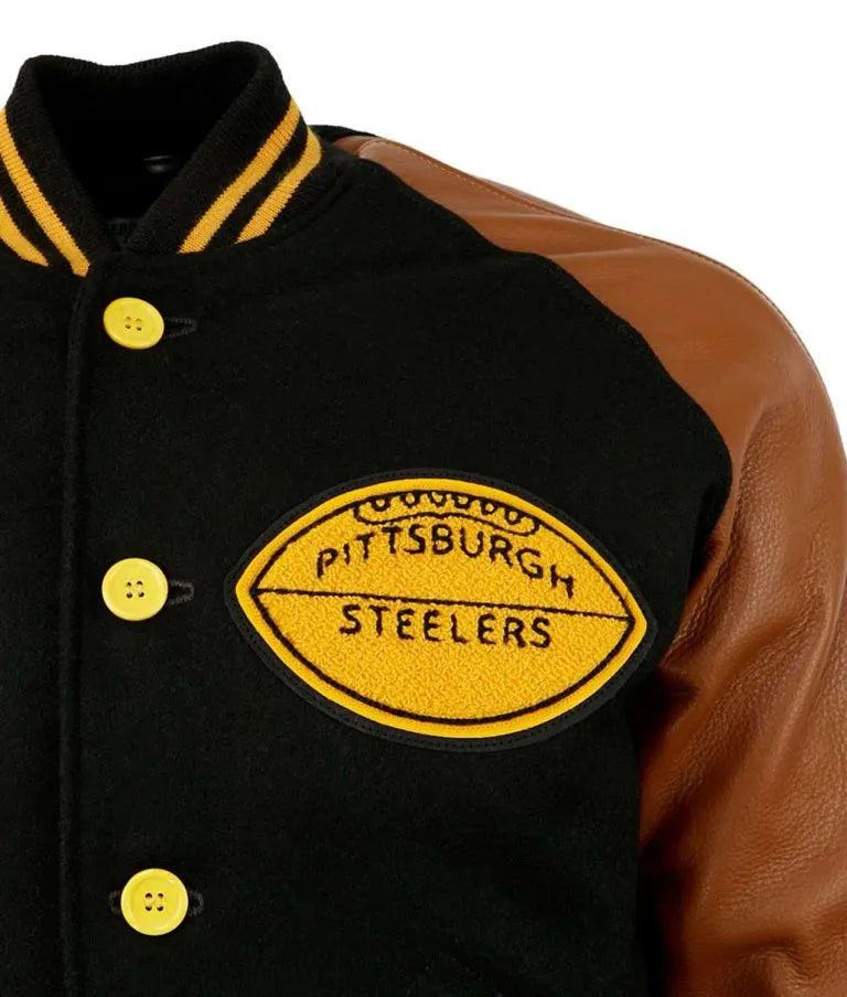 1955 Pittsburgh Steelers Black Wool & Brown Genuine Leather Sleeves Men's Varsity Letterman Jacket