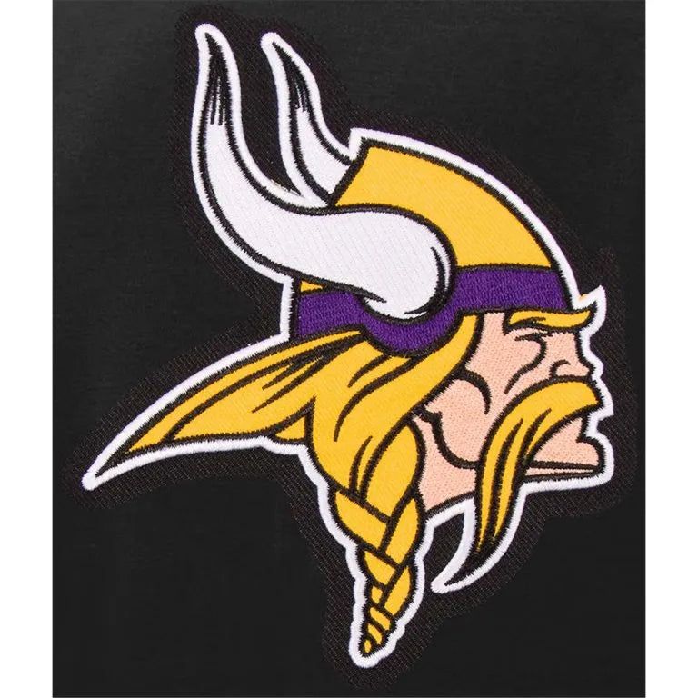 Minnesota Vikings Black Wool and White Genuine Leather Sleeves Men's Varsity Letterman Jacket