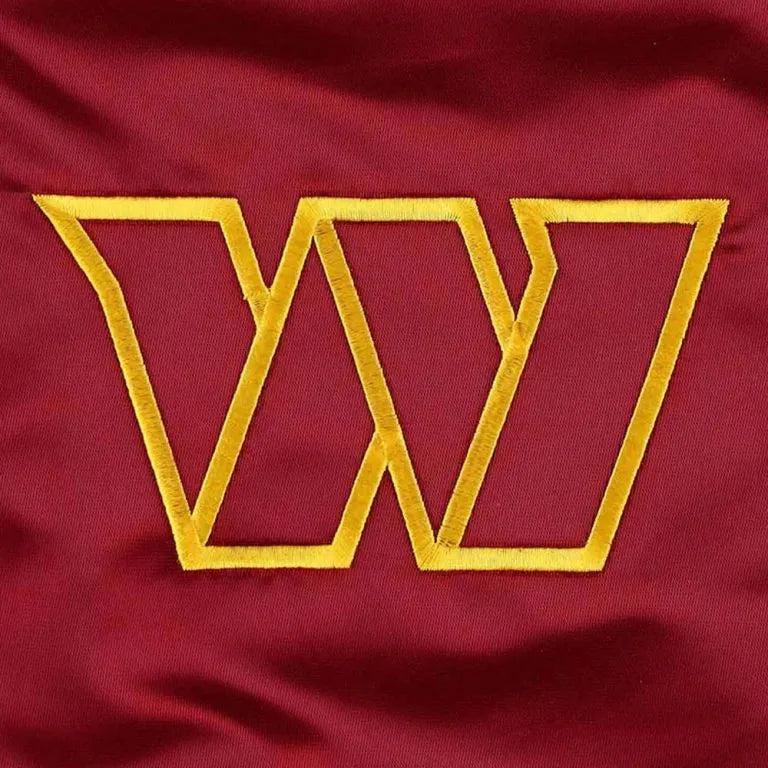 Washington Commanders The Pick and Roll Full-Snap Varsity Burgundy Satin Men's Bomber Jacket