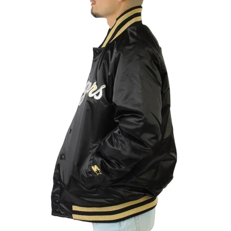 Los Angeles Dodgers Gold Patches Black Satin Full-Snap Men's Jacket