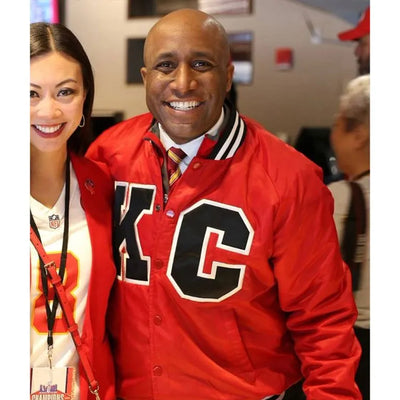 Kansas City Chiefs Mayor Quinton Lucas Super Bowl LVIII Full-Snap Varsity Red Satin Men's Bomber Jacket