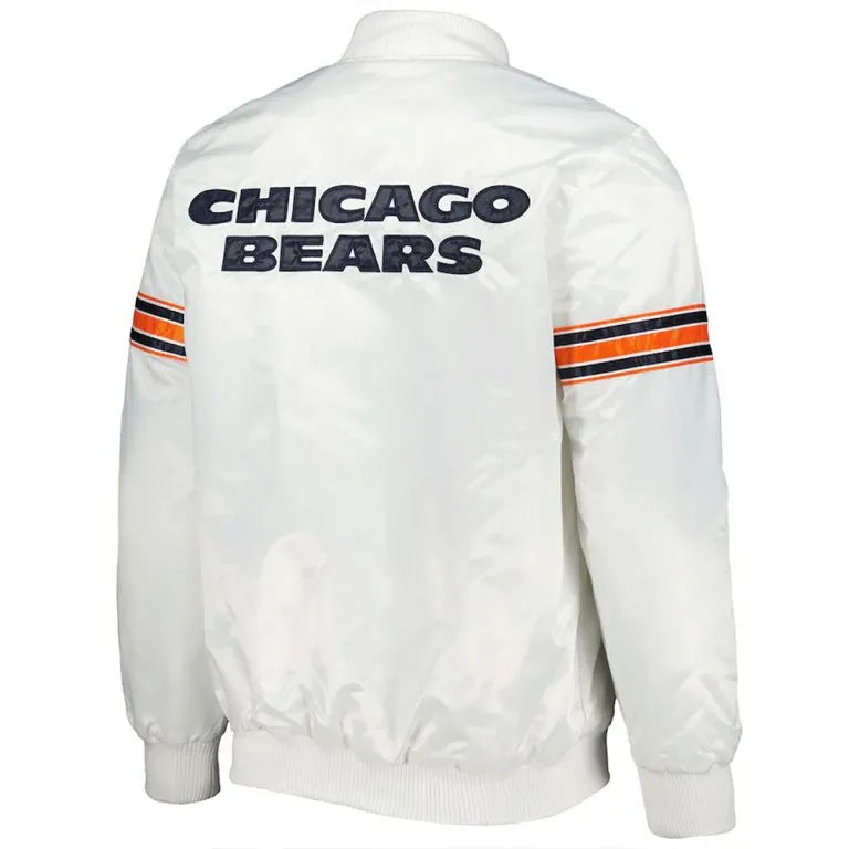 Chicago Bears The Power Forward Full-Snap Varsity White Satin Men's Bomber Jacket