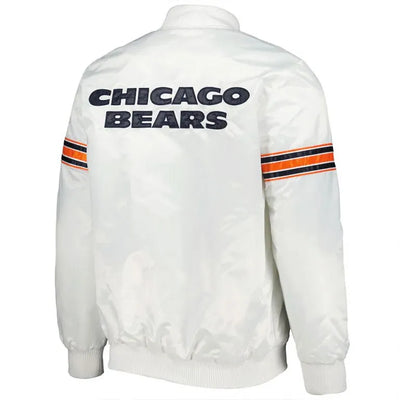 Chicago Bears The Power Forward Full-Snap Varsity White Satin Men's Bomber Jacket