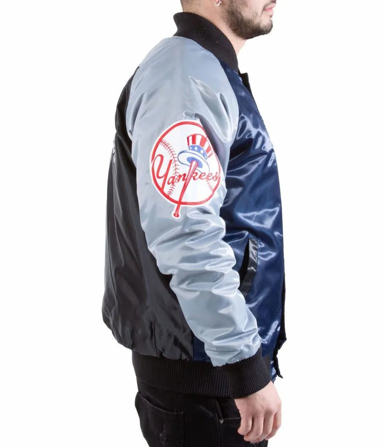 New York Yankees Tri-Color Satin Varsity Men's Bomber Jacket