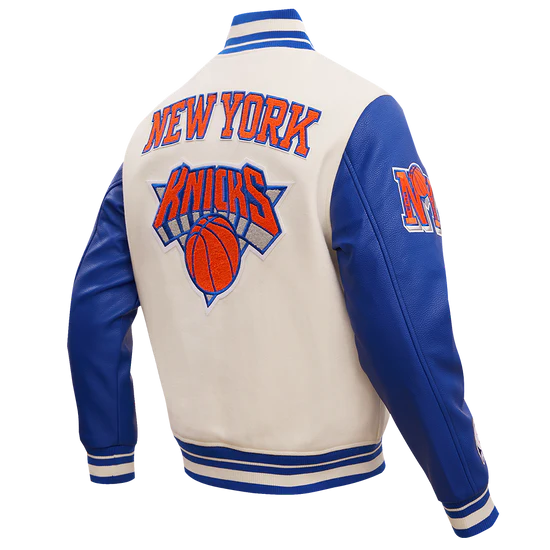 New York Knicks Varsity White Wool & Royal Blue Genuine Leather Sleeves Men's Letterman Jacket