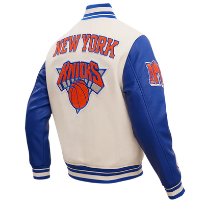 New York Knicks Varsity White Wool & Royal Blue Genuine Leather Sleeves Men's Letterman Jacket