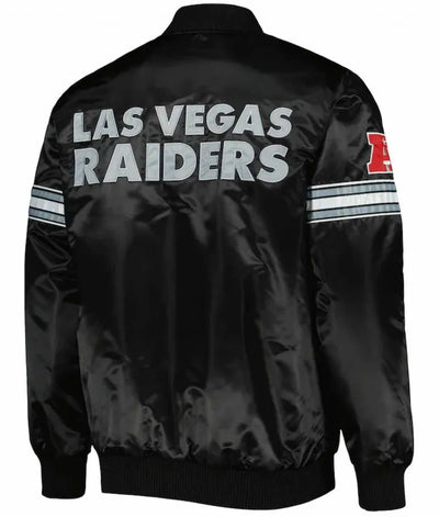 Los Angeles Raiders The Pick and Roll Full-Snap Varsity Black Satin Men's Bomber Jacket