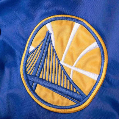 Golden State Warriors The Champ Full-Snap Varsity Royal Blue Satin Men's Bomber Jacket