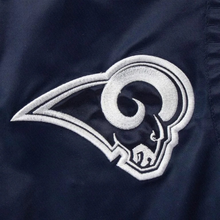 Los Angeles Rams The Prime Full-Snap Varsity Navy Blue Satin Men's Bomber Jacket
