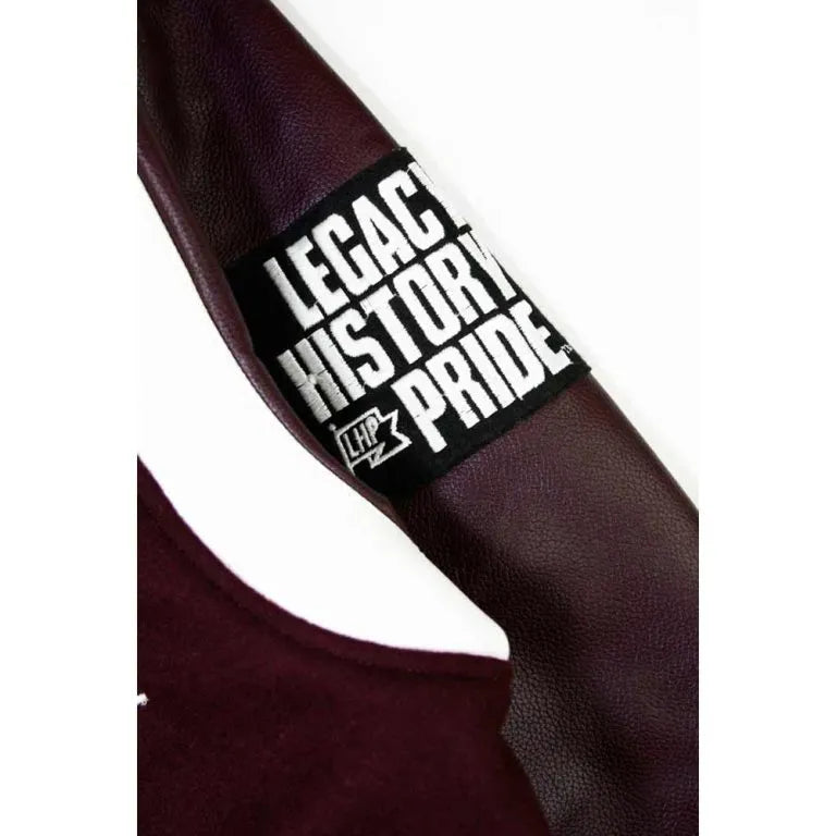 Morehouse College Motto 3.0 Maroon Wool & Genuine Leather Sleeves Men's Letterman Varsity Jacket