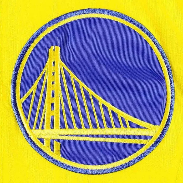 Golden State Warriors Fast Break Full-Snap Varsity Royal Blue/Yellow Satin Men's Bomber Jacket