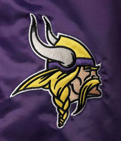 Minnesota Vikings Leader Full-Snap Varsity Yellow and Purple Satin Men's Bomber Jacket