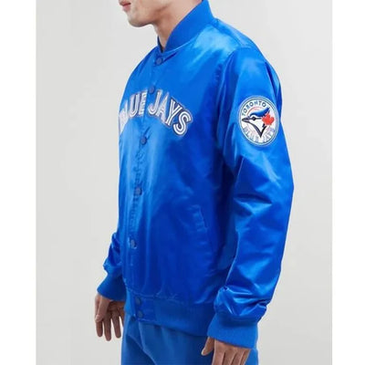 Toronto Blue Jays Big Logo Varsity Full-Snap Royal Blue Satin Men's Jacket