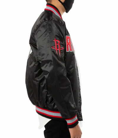 Houston Rockets Full-Snap Varsity Red and Black Satin Men's Bomber Jacket