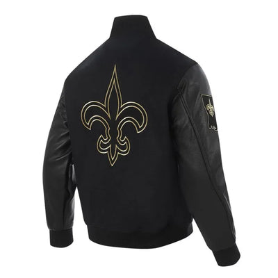 New Orleans Saints Mash Up Black Wool & Genuine Leather Sleeves Men's Varsity Letterman Jacket