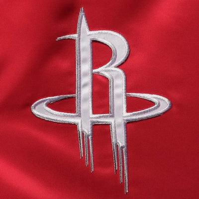 Houston Rockets The Enforcer Full-Snap Varsity Red and Black Satin Men's Bomber Jacket
