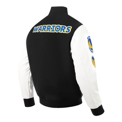 Golden State Warriors Varsity Black Wool & White Genuine Leather Sleeves Men's Bomber Jacket