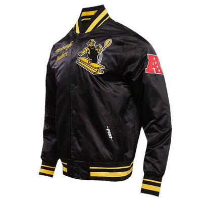 Pittsburgh Steelers Retro Classic Rib Full-Snap Varsity Black Satin Men's Bomber Jacket
