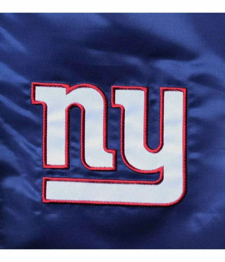 New York Giants Leader Full-Snap Varsity Royal Blue and Red Satin Men's Bomber Jacket