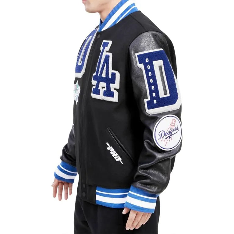 LA Dodgers Mash Up Varsity Black Wool & Leather Sleeves Men's Jacket
