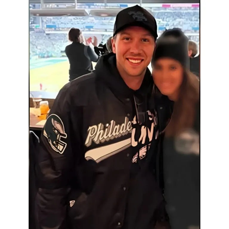 Nick Foles Philadelphia Eagles Full-Snap Varsity Black Satin Men's Bomber Jacket