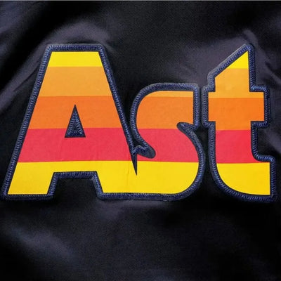 Houston Astros Wordmark Black Satin Full Snap Bomber Men's Jacket
