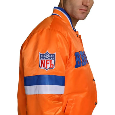 Denver Broncos Home Game Full-Snap Varsity Orange Satin Men's Bomber Jacket