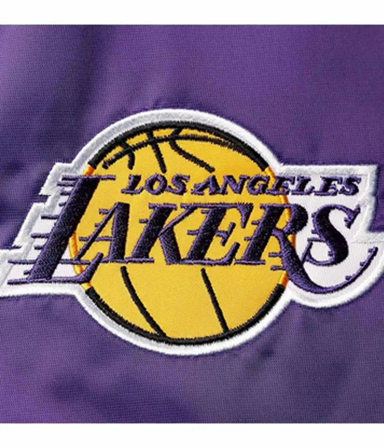 Los Angeles Lakers 75th Anniversary Leader Full-Snap Varsity Color Block Satin Men's Bomber Jacket