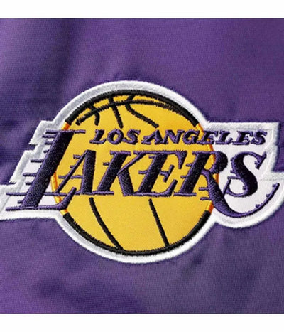 Los Angeles Lakers 75th Anniversary Leader Full-Snap Varsity Color Block Satin Men's Bomber Jacket