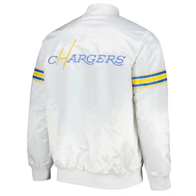 Los Angeles Chargers The Power Forward Full-Snap Varsity White Satin Men's Bomber Jacket