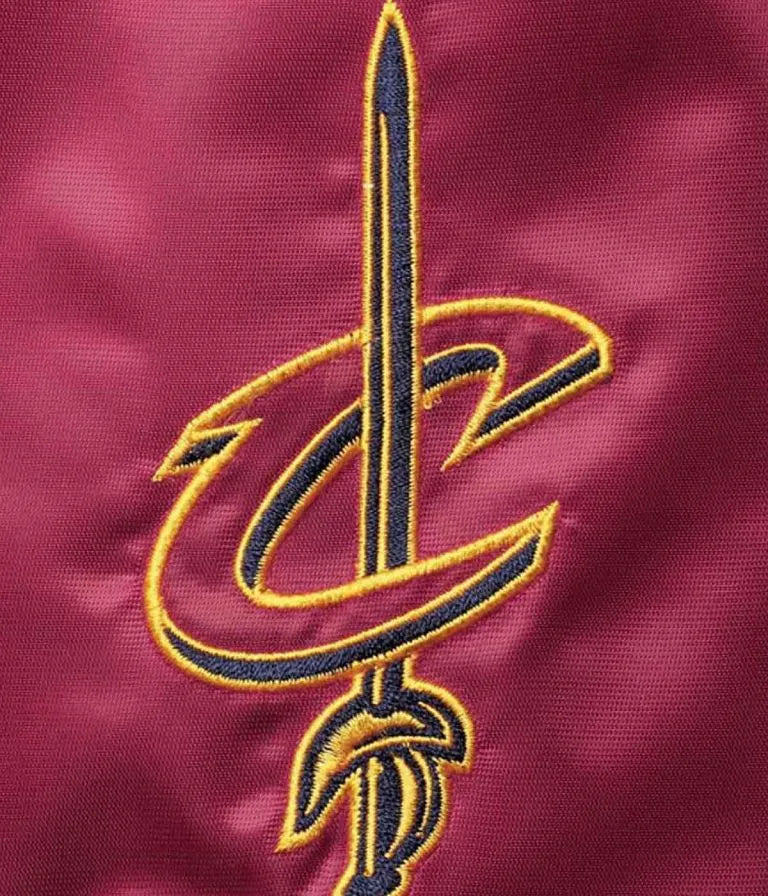 Cleveland Cavaliers Leader Full-Snap Varsity Burgundy and Yellow Satin Men's Bomber Jacket