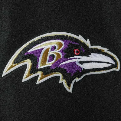 Baltimore Ravens Logo Black Wool and White Leather Sleeves Varsity Men's Jacket