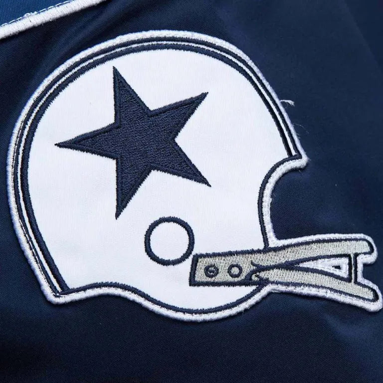 Dallas Cowboys Vintage Logo Full-Snap Varsity Navy Blue Satin Men's Bomber Jacket