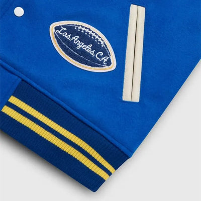 OVO Los Angeles Rams Royal Blue Wool and White Genuine Leather Sleeves Men's Varsity Letterman Jacket