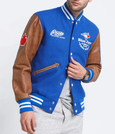 Toronto Blue Jays Royal Blue Wool & Brown Leather Sleeves Varsity Men's Jacket