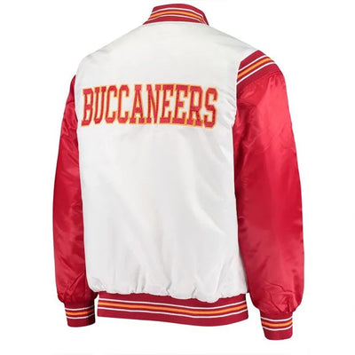 Tampa Bay Buccaneers Historic Renegade Full-Snap Varsity White/Red Satin Men's Bomber Jacket