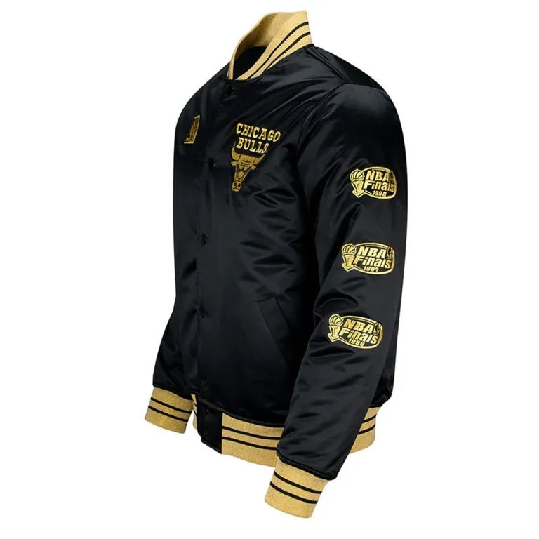 Chicago Bulls MVP Full-Snap Varsity Black Satin Men's Bomber Jacket