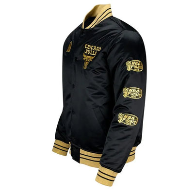 Chicago Bulls MVP Full-Snap Varsity Black Satin Men's Bomber Jacket