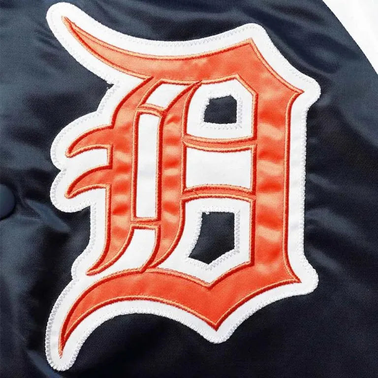 Detroit Tigers Tri-Color Navy Blue/Orange Satin Full-Snap Men's Jacket
