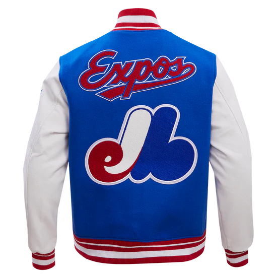 Montreal Expos Retro Classic Rib Royal Blue Wool & White Leather Sleeves Varsity Men's Jacket