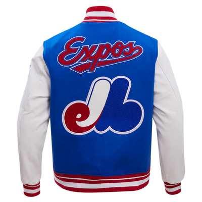 Montreal Expos Retro Classic Rib Royal Blue Wool & White Leather Sleeves Varsity Men's Jacket