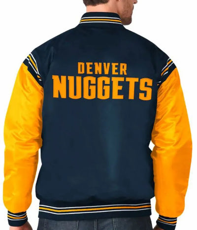Denver Nuggets Full-Snap Varsity Blue and Yellow Satin Men's Bomber Jacket